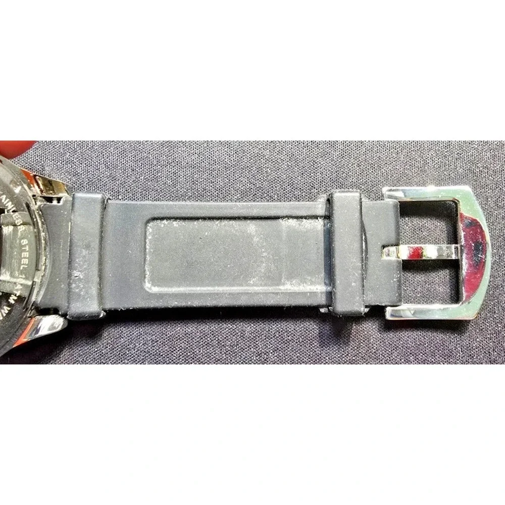 Croton CA301108 Mens Watch Black Dial Day Date Stainless Steel Rubber Strap
